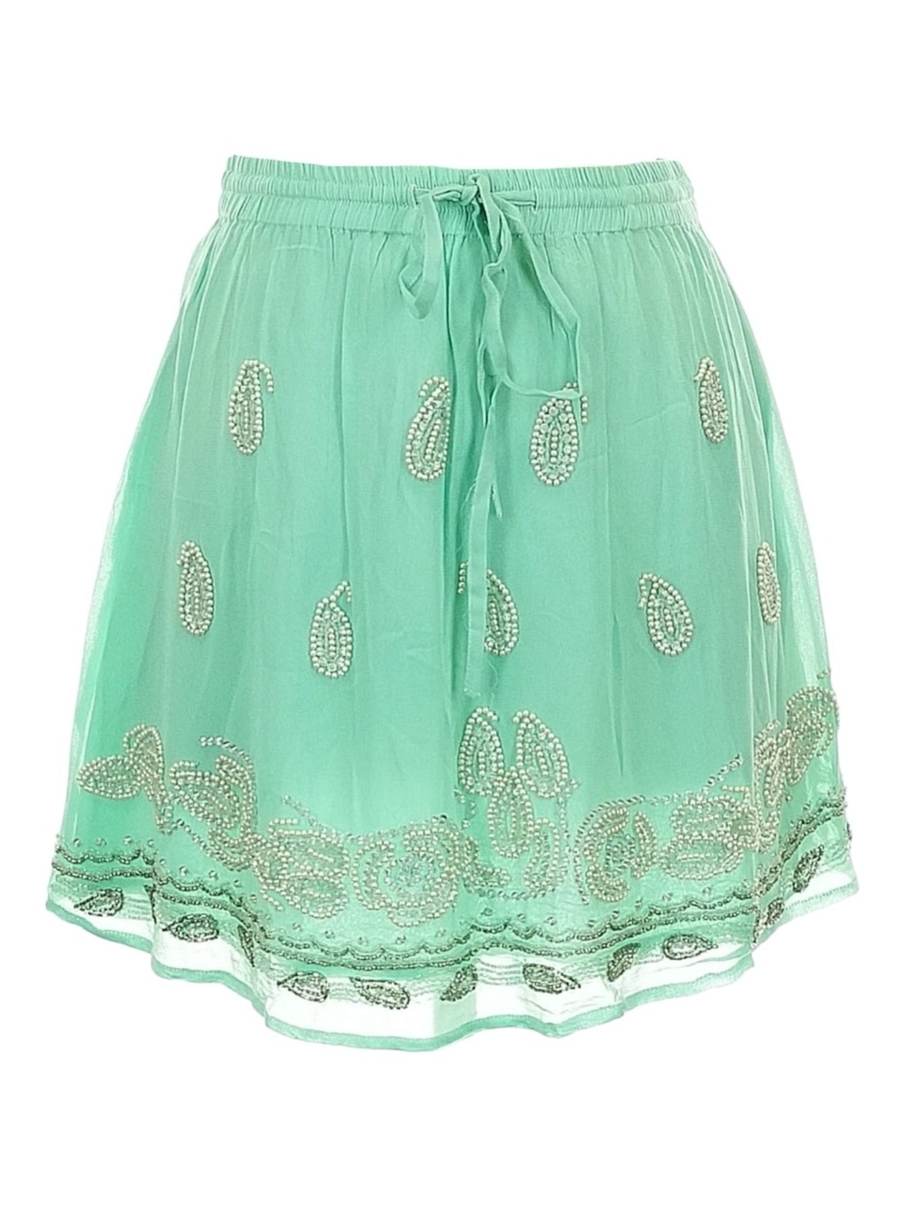 RAGA Mint Green Beaded Boho Mini Skirt Sheer Festival Coverup S NWT
